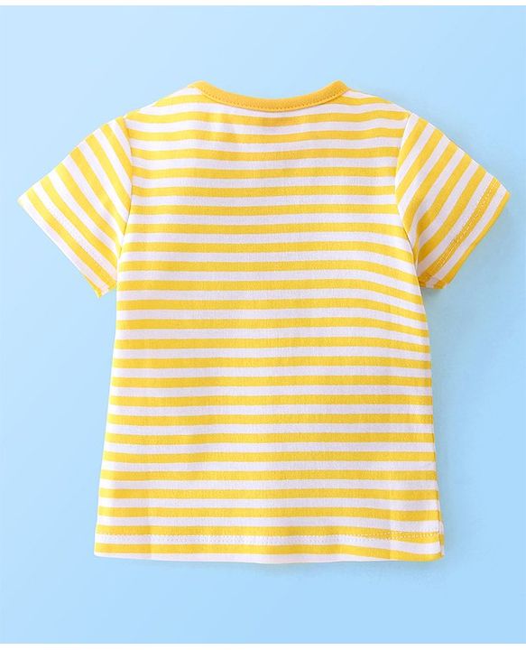 Babyhug 100% Cotton Knit Half Sleeves Front Open Jhablas Stripes & Lion Print Pack of 2 - Yellow & Green