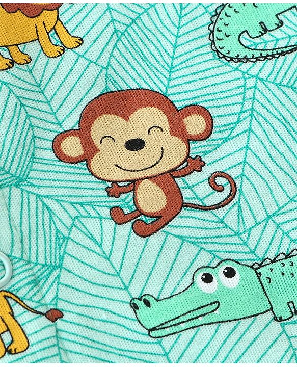 Babyhug 100% Cotton Knit Half Sleeves Front Open Jhablas Stripes & Lion Print Pack of 2 - Yellow & Green