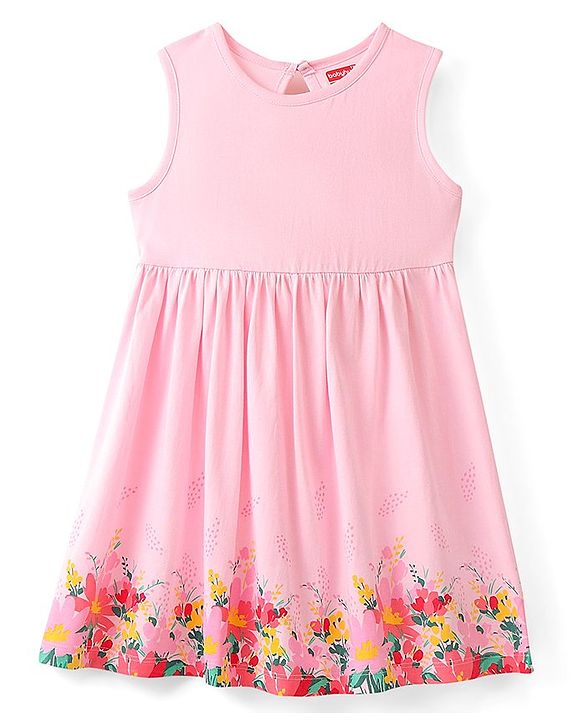 Babyhug 100% Cotton Knitted Frock With Half Sleeves Shrug & Bow Floral Print - Pink