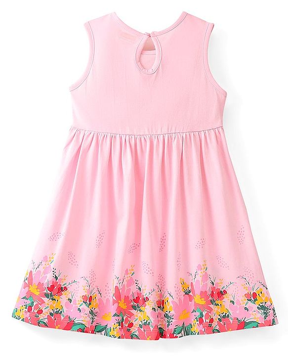 Babyhug 100% Cotton Knitted Frock With Half Sleeves Shrug & Bow Floral Print - Pink