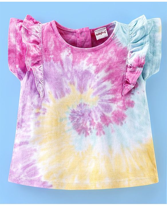 Babyhug 100% Cotton Knit Half Sleeves Top with Shorts Tie Dye Print - Pink & White