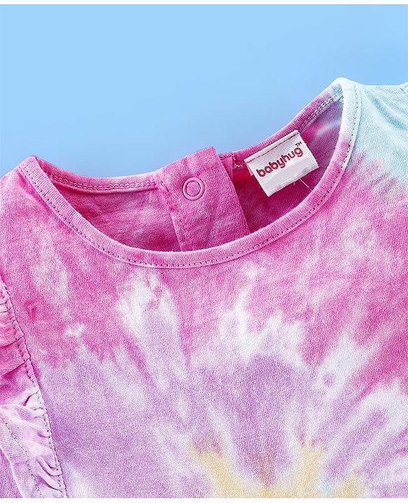 Babyhug 100% Cotton Knit Half Sleeves Top with Shorts Tie Dye Print - Pink & White