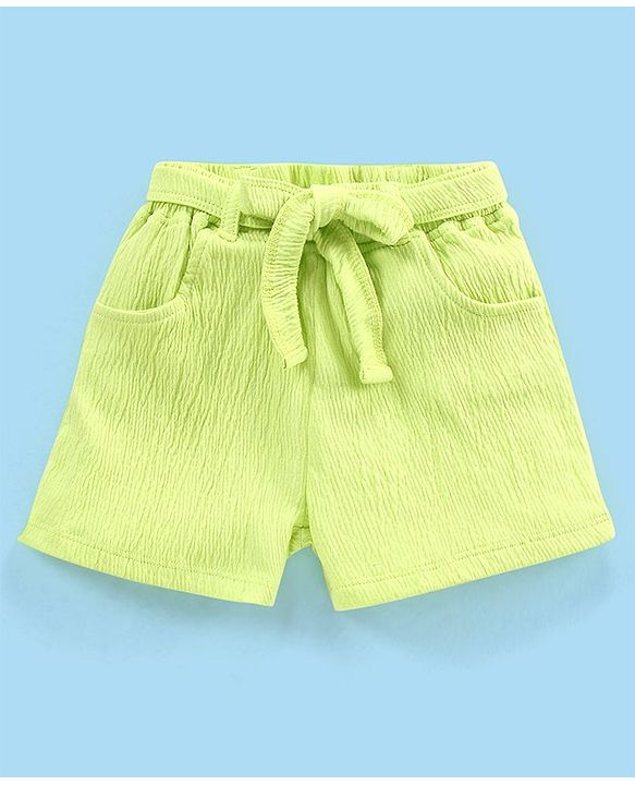 Babyhug 100% Cotton Knit Half Sleeves Singlet Top & Shorts Set with Fabric Belt Butterfly Print - White Blue & Green