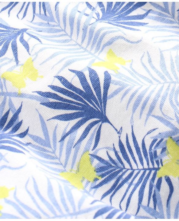 Babyhug 100% Cotton Knit Half Sleeves Singlet Top & Shorts Set with Fabric Belt Butterfly Print - White Blue & Green