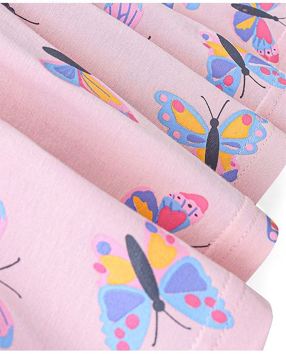 Babyhug 100% Cotton Knit Singlet Sleeves Butterfly Print Frock - Pink