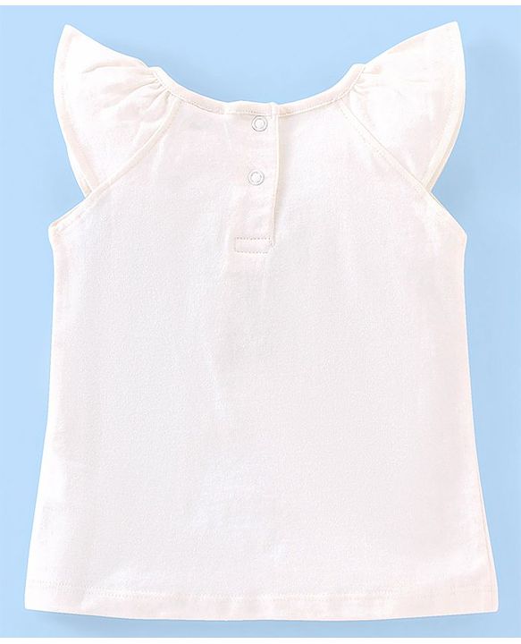 Babyhug 100% Cotton Knit Cap Sleeves Top & Skirt Set with Bow Applique Fruit Basket Print - White & Yellow