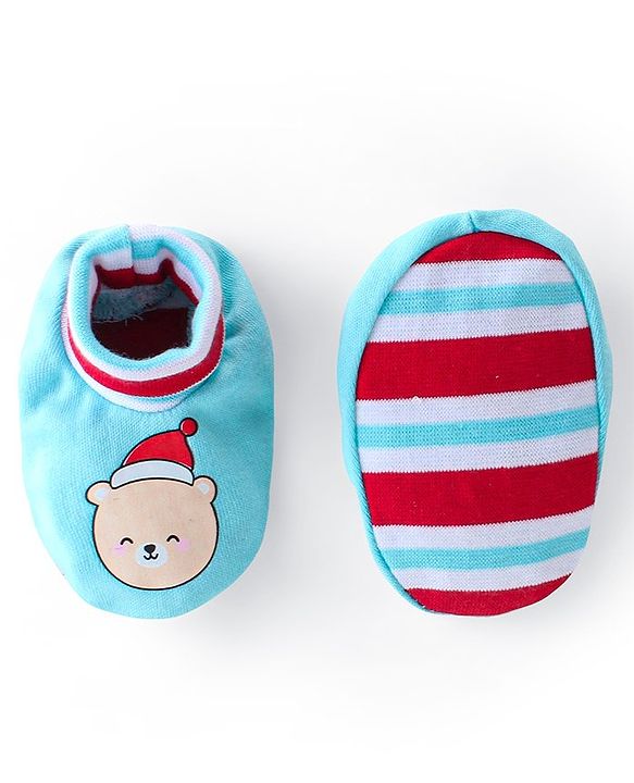Babyhug 100% Cotton Knit Cap Mittens & Booties Teddy Print - Blue