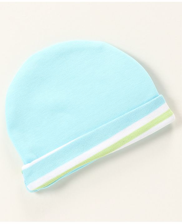 Babyhug 100% Cotton Cap Mittens & Booties Bear Print- Blue Cap Diameter- 10 Cm, Mittens Dim- 9.5 Cm, Booties Dim- 10.5 Cm, No of Pcs- 5, Size- 0-3M