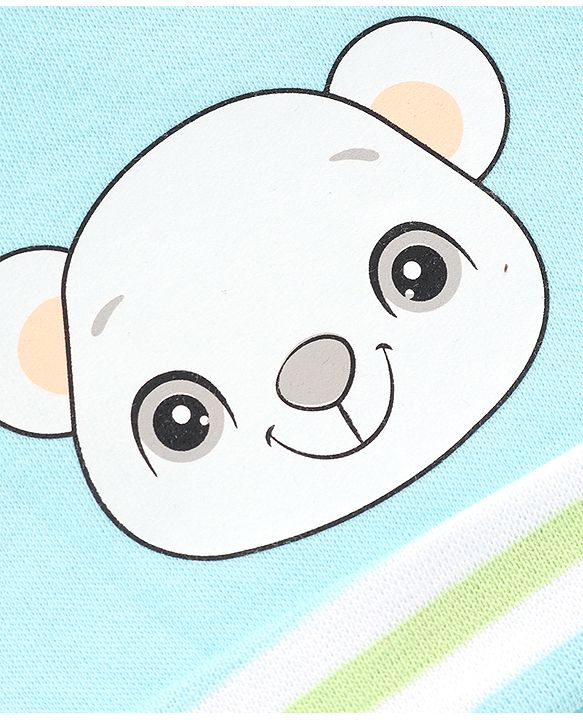 Babyhug 100% Cotton Cap Mittens & Booties Bear Print- Blue Cap Diameter- 10 Cm, Mittens Dim- 9.5 Cm, Booties Dim- 10.5 Cm, No of Pcs- 5, Size- 0-3M
