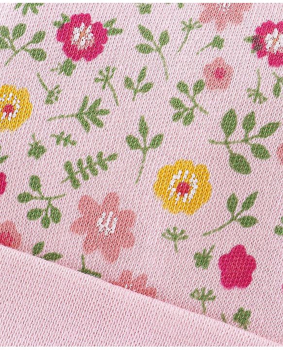 Babyhug 100% Cotton Cap Mittens And Booties Floral Print - Pink