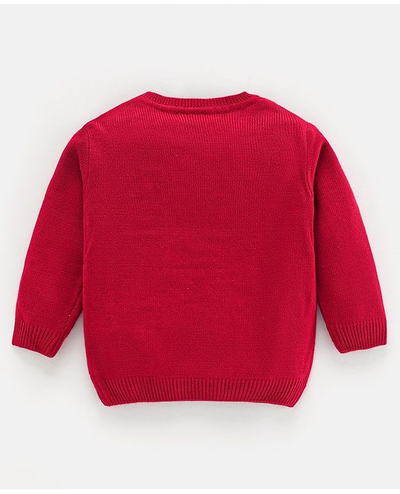Babyhug Knit Full Sleeves Sweater Set Penguin Design - Red & Navy Blue