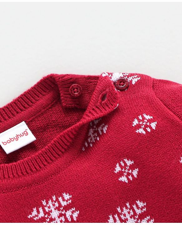 Babyhug Knit Full Sleeves Sweater Set Penguin Design - Red & Navy Blue