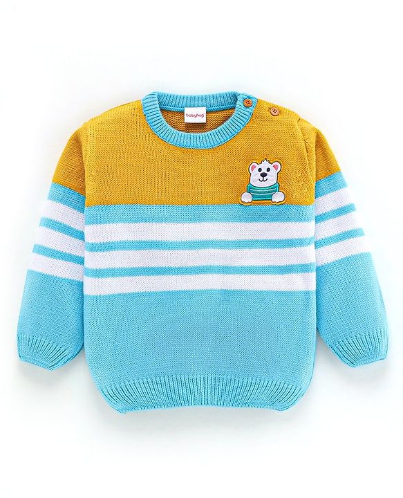 Babyhug Knit Full Sleeves Sweater Set Striped Design - Aqua Blue