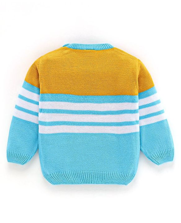 Babyhug Knit Full Sleeves Sweater Set Striped Design - Aqua Blue
