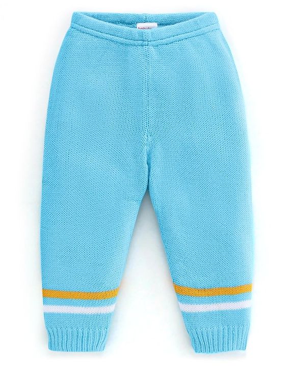 Babyhug Knit Full Sleeves Sweater Set Striped Design - Aqua Blue