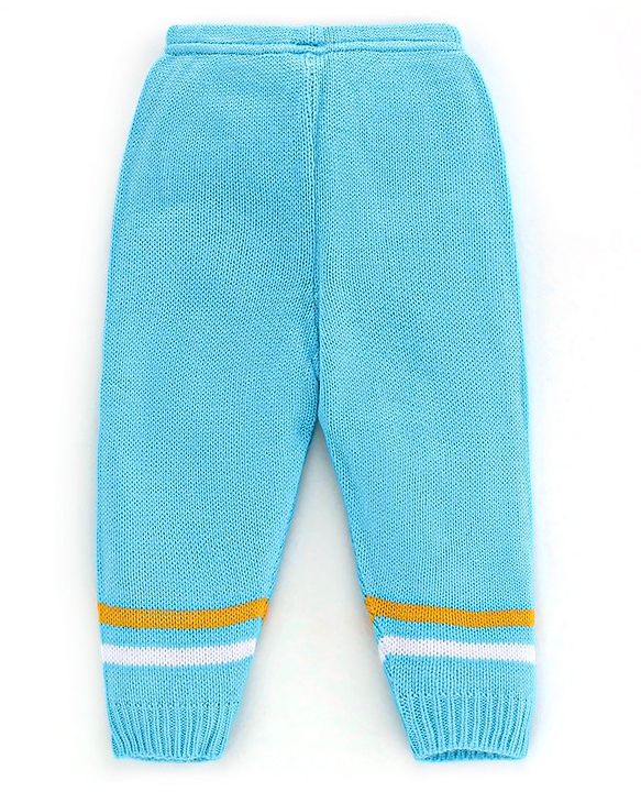 Babyhug Knit Full Sleeves Sweater Set Striped Design - Aqua Blue