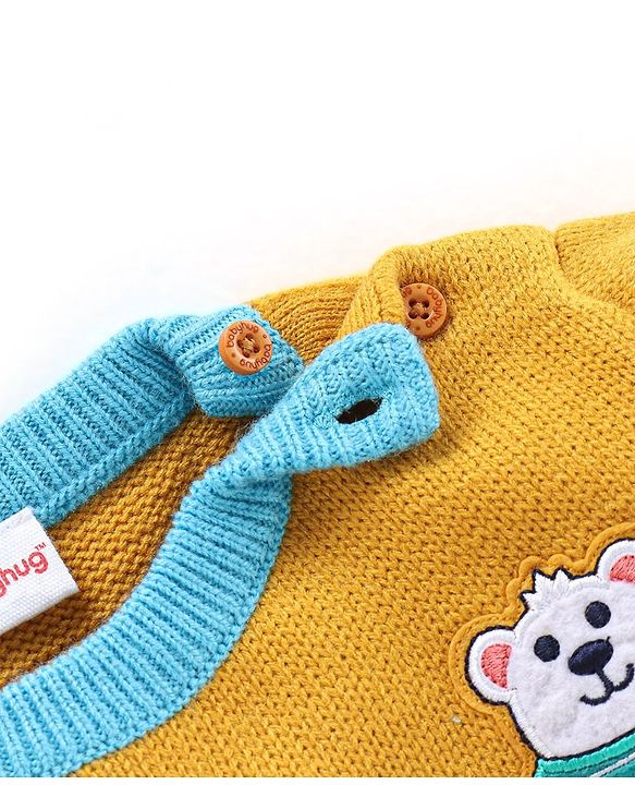 Babyhug Knit Full Sleeves Sweater Set Striped Design - Aqua Blue