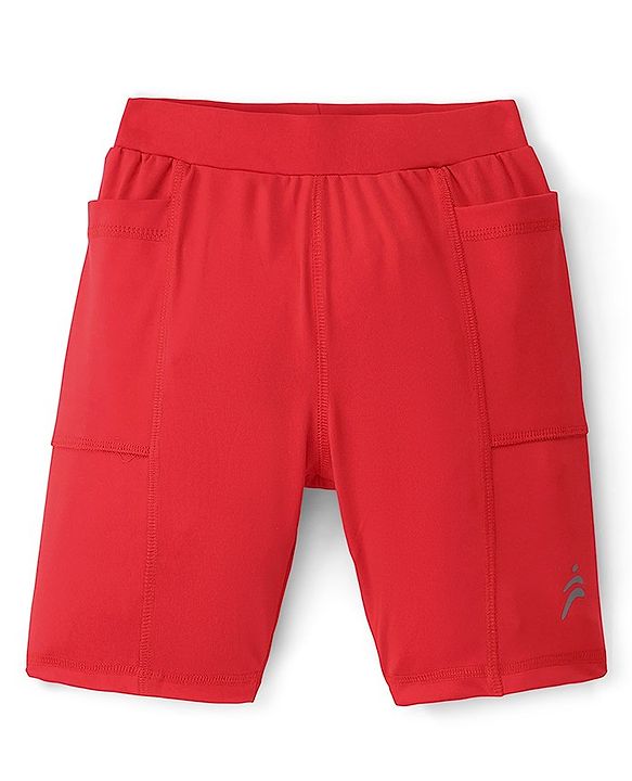 Pine Active Knee Length Solid Dyed Cycling Shorts - Red