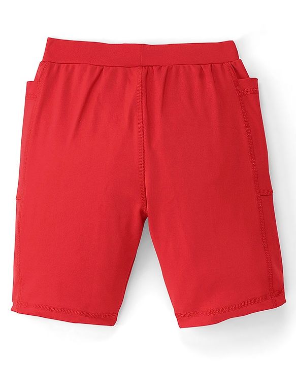 Pine Active Knee Length Solid Dyed Cycling Shorts - Red
