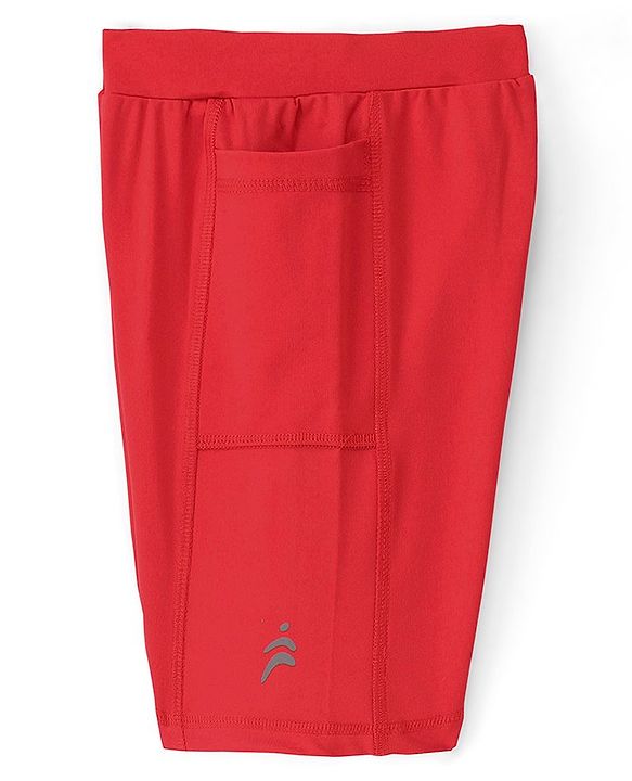 Pine Active Knee Length Solid Dyed Cycling Shorts - Red