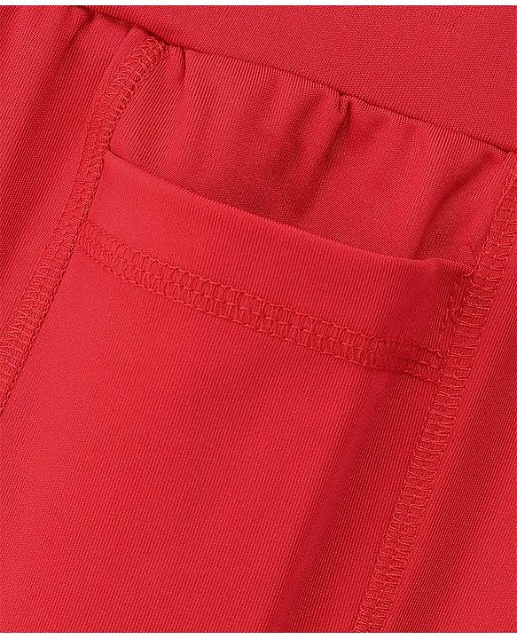 Pine Active Knee Length Solid Dyed Cycling Shorts - Red