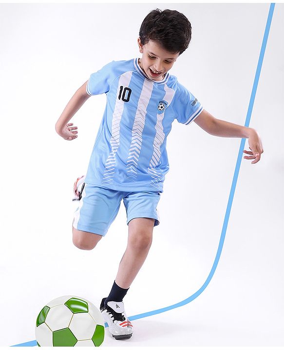 Pine Active Half Sleeves  Tee with Shorts Argentina Football Set - Blue