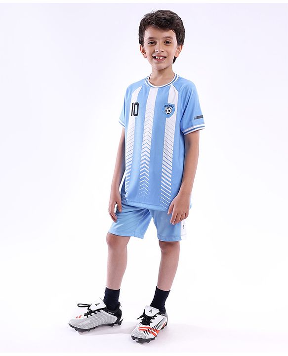Pine Active Half Sleeves  Tee with Shorts Argentina Football Set - Blue