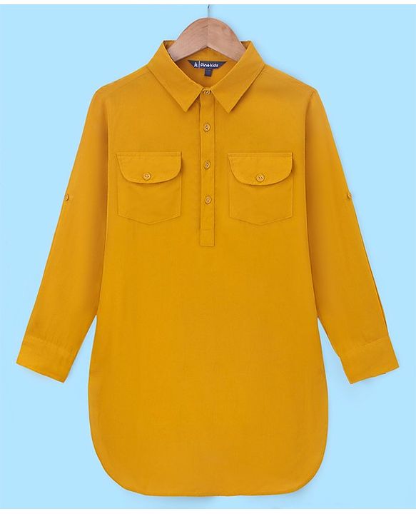 Pine Kids Rayon Woven Full Sleeves Solid Pathani Kurta- Yellow
