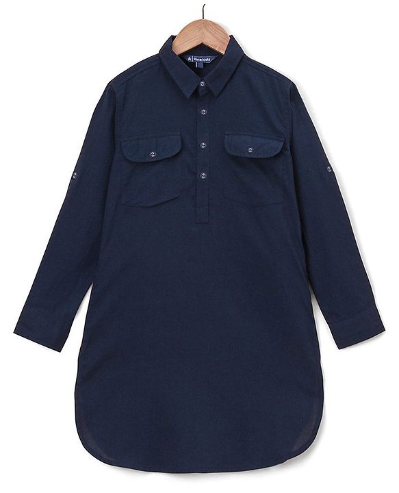 Pine Kids Full Sleeves Solid Pathani Kurta & Pyjama Set Solid Colour - Navy  Blue