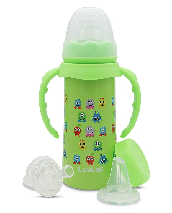 LuvLap 4 in 1 Slim Neck Steel Baby Bottle Sipper with Handle SS304 Rust Free BPA Free Anti Colic Weighted Straw Cap Green 240ml 3M Online in India Buy at Best Price from FirstCry