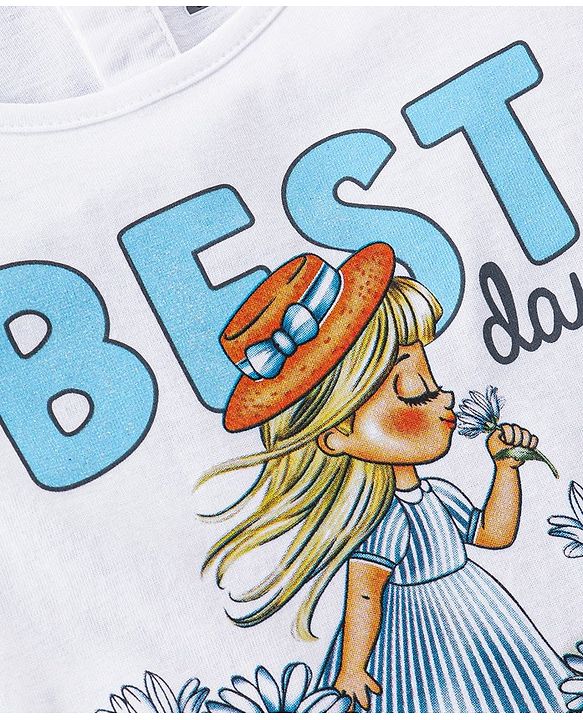 Babyhug 100% Cotton Half Sleeves Top and Skirt Text Printed - White & Blue