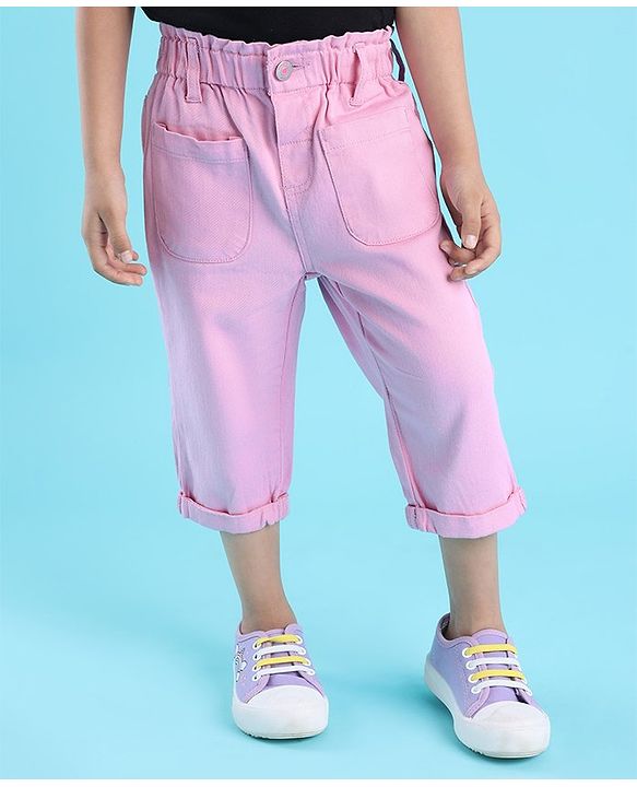 Babyhug Cotton Stretchable Capri Solid- Lilac