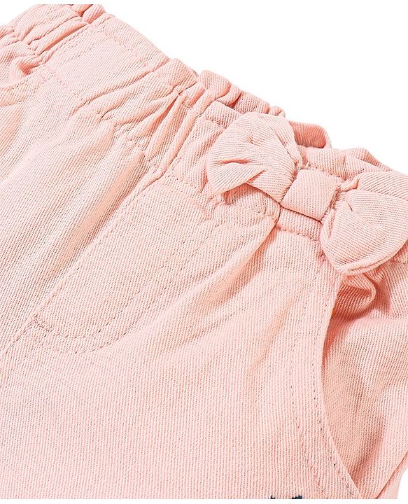 Babyhug Cotton Spandex Woven Mid Calf Capris with Floral Embroidery & Bow Applique - Peach