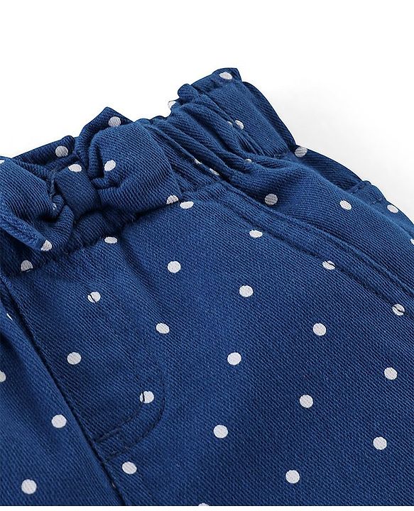 Babyhug Capri Length Cotton Pant With Stretch & Polka Dots Print - Navy Blue