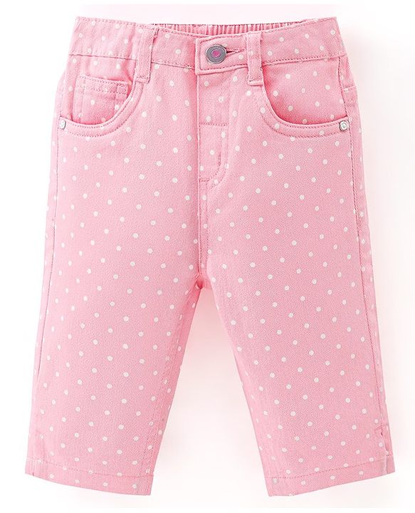 Babyhug Cotton Stretchable Capri Polka Dot Print- Pink