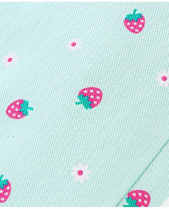 Babyhug Cotton Spandex Woven Stretchable Capris with Strawberry Print - Mint