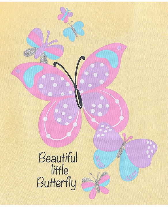 Babyhug 100% Cotton Half Sleeves Top and Skirt Butterfly Printed - Yellow & Lilac