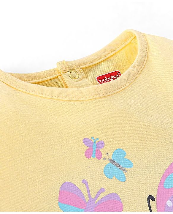 Babyhug 100% Cotton Half Sleeves Top and Skirt Butterfly Printed - Yellow & Lilac