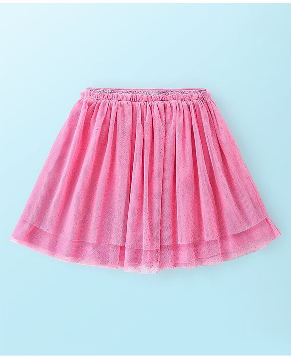 Babyhug 100% Cotton Knit Singlet Sleeves Top & Skirt Set Floral Print - Pink