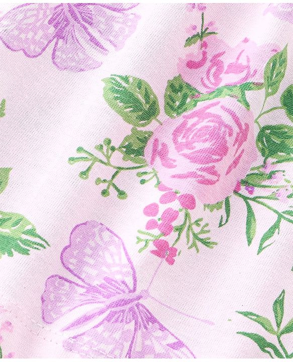 Babyhug 100% Cotton Knit Singlet Sleeves Top & Skirt Set Floral Print - Pink