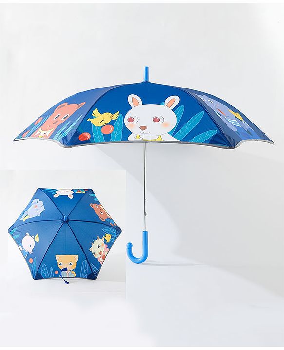 Babyhug Cartoon Animal Print Umbrella  Free Size - Navy Blue