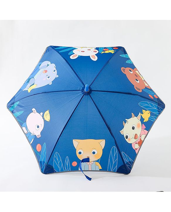 Babyhug Cartoon Animal Print Umbrella  Free Size - Navy Blue