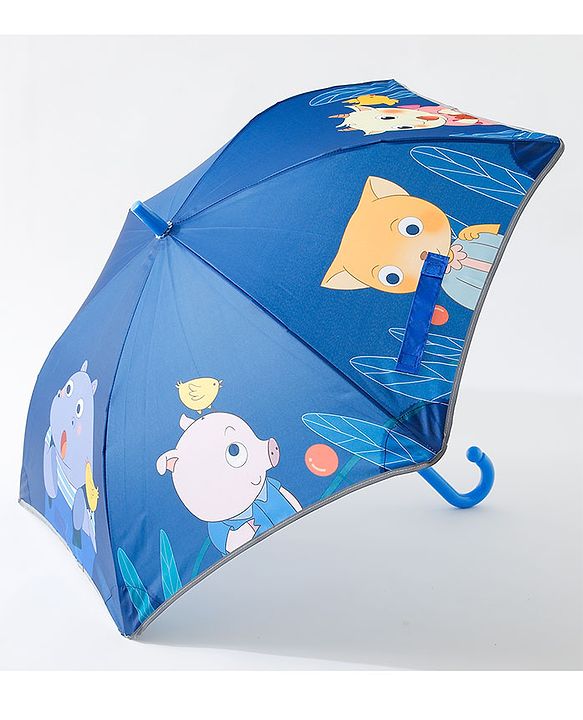 Babyhug Cartoon Animal Print Umbrella  Free Size - Navy Blue