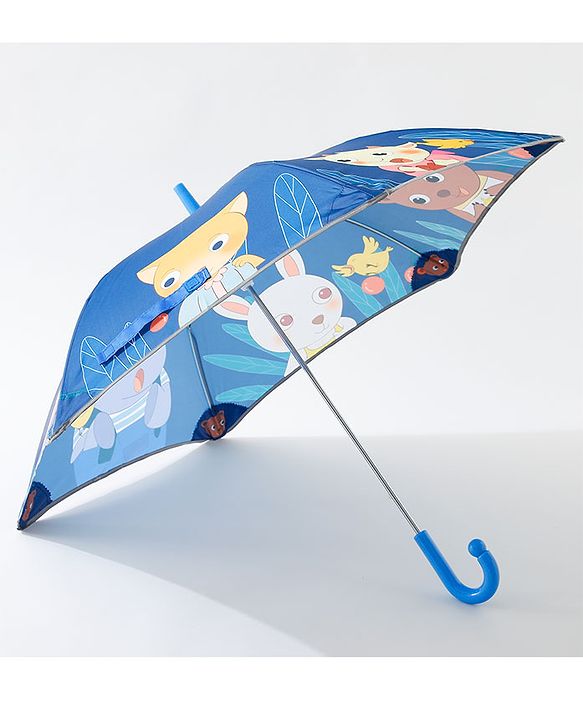 Babyhug Cartoon Animal Print Umbrella  Free Size - Navy Blue