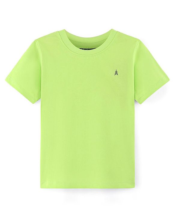 Pine Kids 100% Cotton Knit Half Sleeves Bio Washed Solid Color T-Shirt - Lime Punch