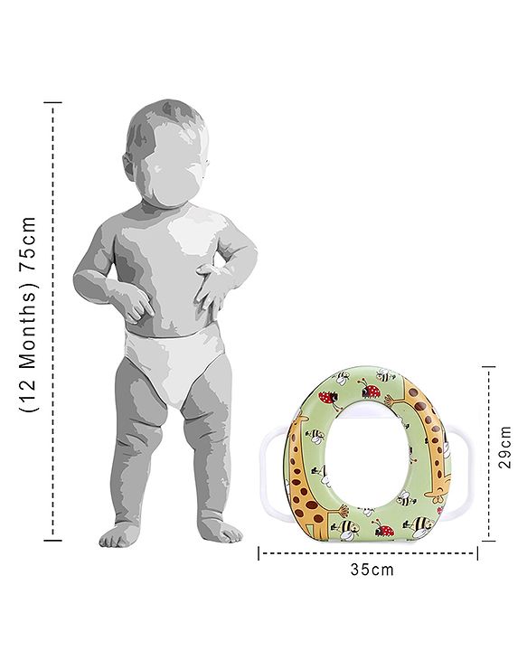 Babyhug Cushioned Potty Seat With Handle Giraffe Print - Green