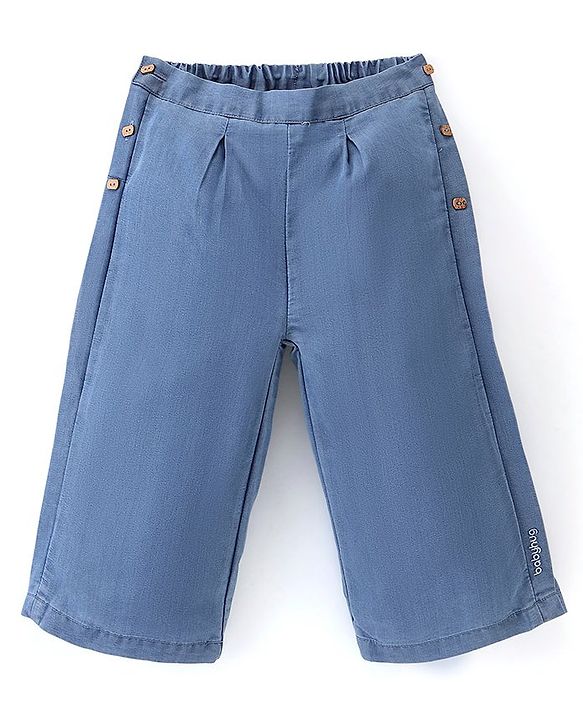 Babyhug Cotton Denim Ankle Length Solid Colour Culottes- Blue