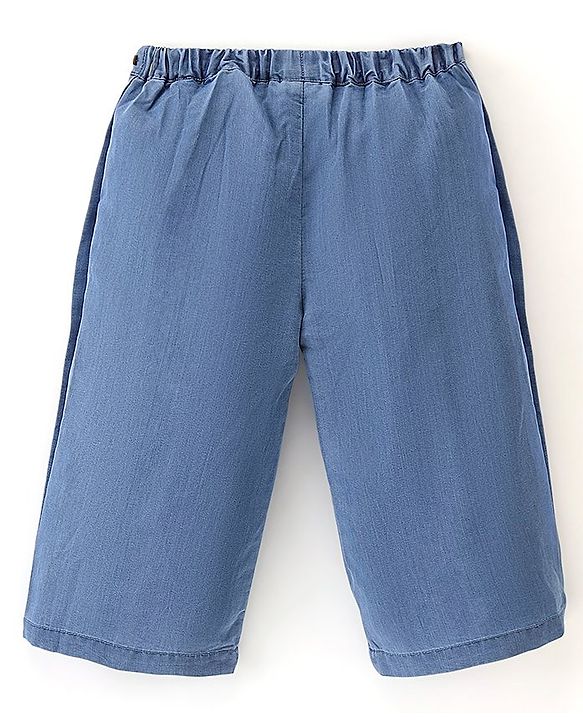 Babyhug Cotton Denim Ankle Length Solid Colour Culottes- Blue