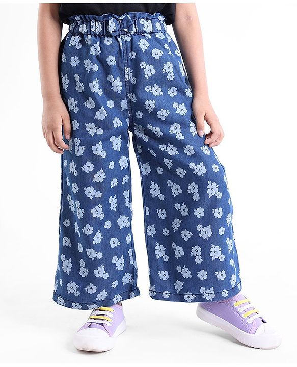 Babyhug Cotton Ankle Length Culottes Floral Print - Dark Blue