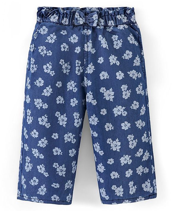 Babyhug Cotton Ankle Length Culottes Floral Print - Dark Blue